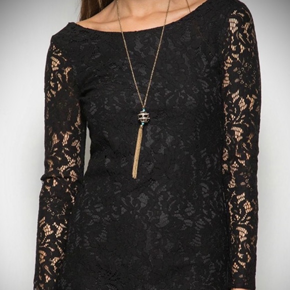 🖤NWT Beautiful Black Lace LS Dress - Picture 1 of 5